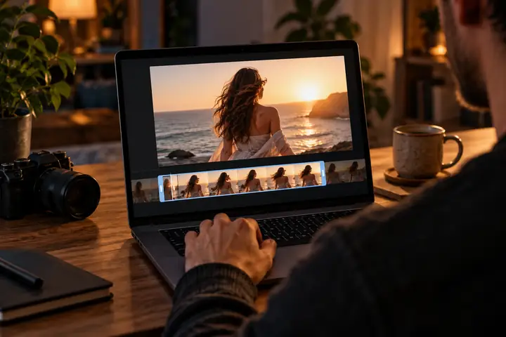 A short product video being trimmed into a looping GIF on a laptop screen