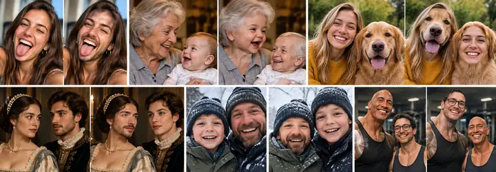 A strip of animated GIF frames showing several playful face swaps