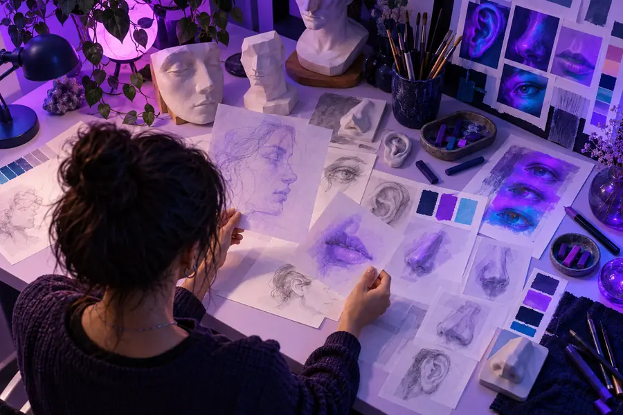 Creative workspace showing a face generation concept