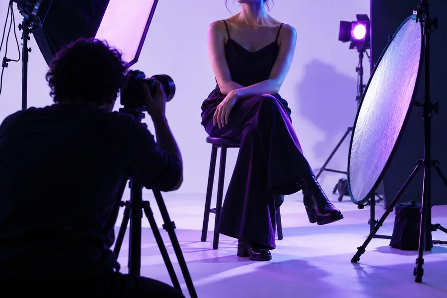 Illustrative portrait studio scene used to consider source lighting and pose
