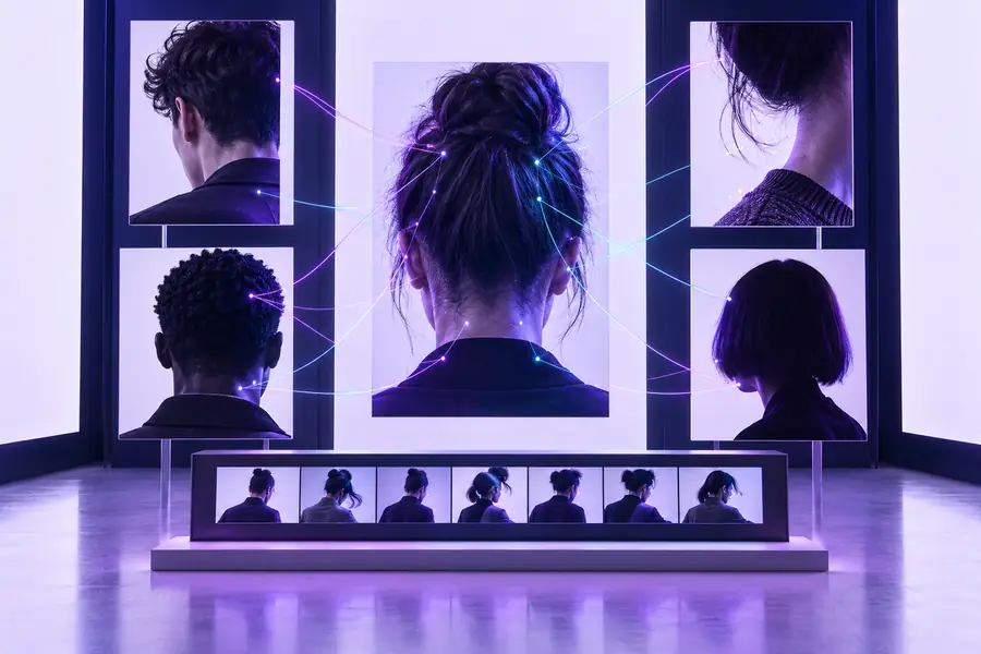Multiple face images arranged for visual comparison